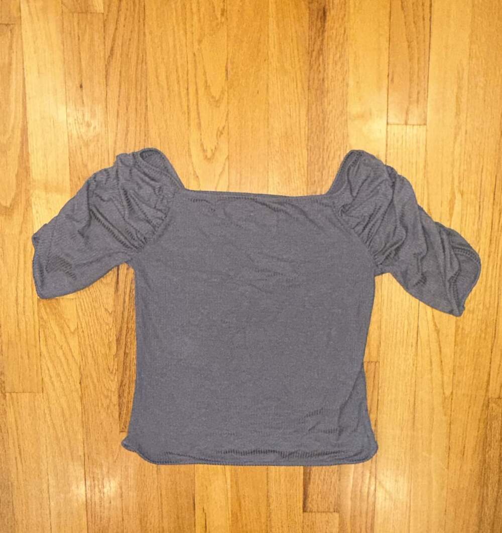 Free People Intimately Blouse Size M Gray 3 Quarter Sleeve Square Neck
